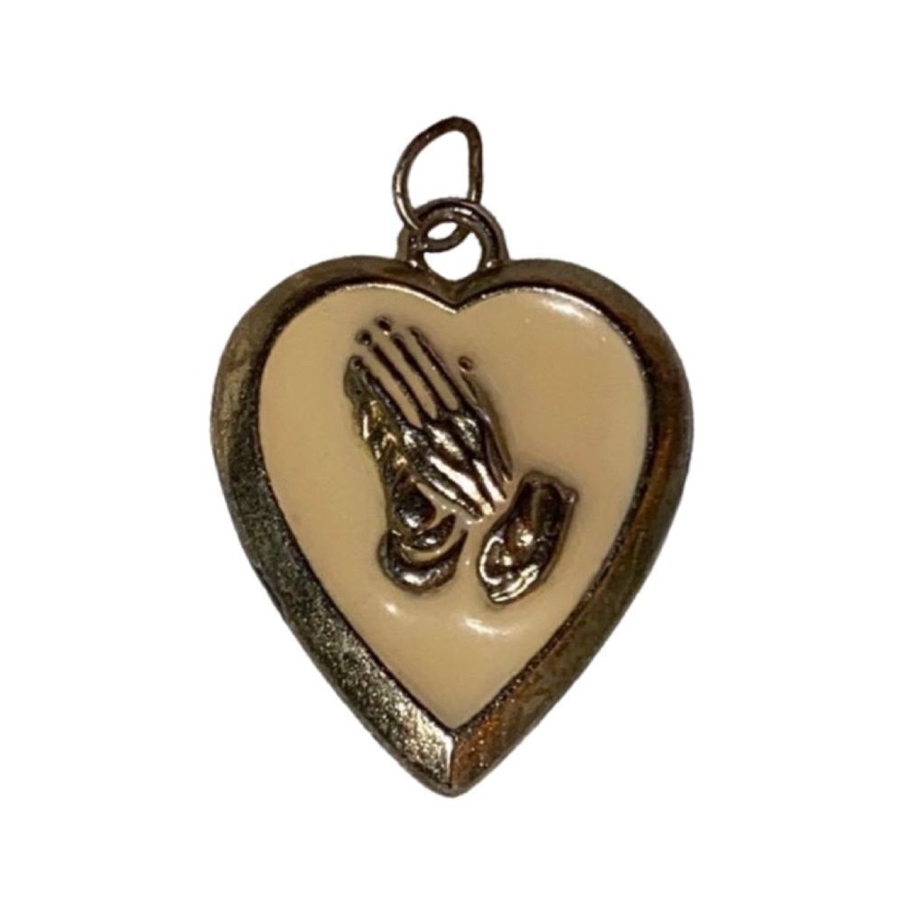 Gold Tone Enamel Praying Hands Pendant